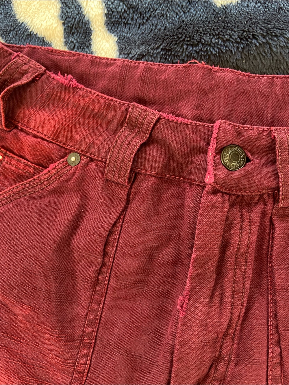 Free People Stay Awhile Mulberry Burgundy Carpenter Utility Pants Distressed 0 - Picture 9 of 16